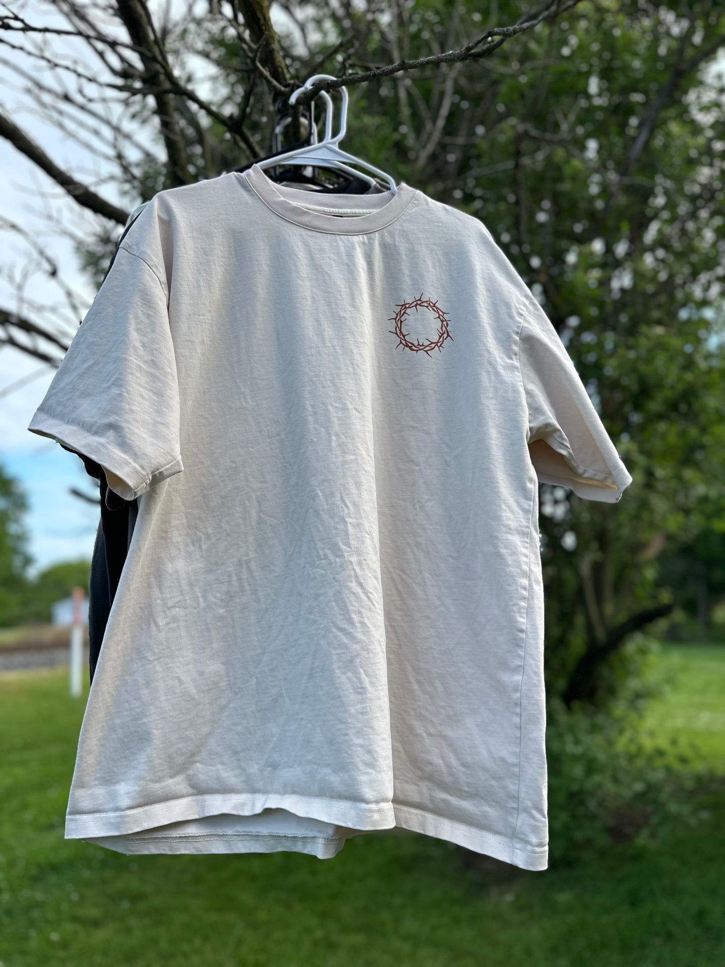 UNISEX Beige Drop Shoulder Tee – “Focus My Gaze On Eternal Beauty”