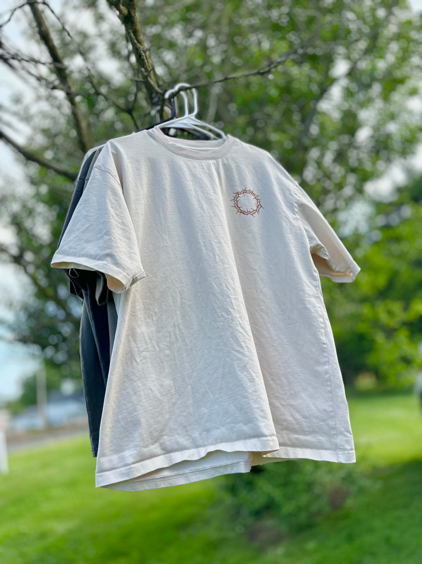 UNISEX Beige Drop Shoulder Tee – “Focus My Gaze On Eternal Beauty”