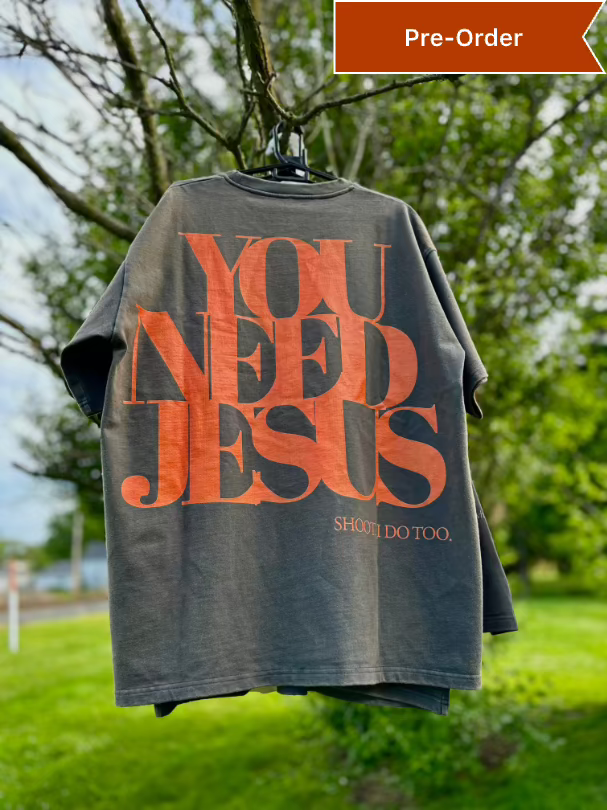 UNISEX YOU NEED JESUS Vintage Drop Shoulder Tee – Neon Orange Lettering