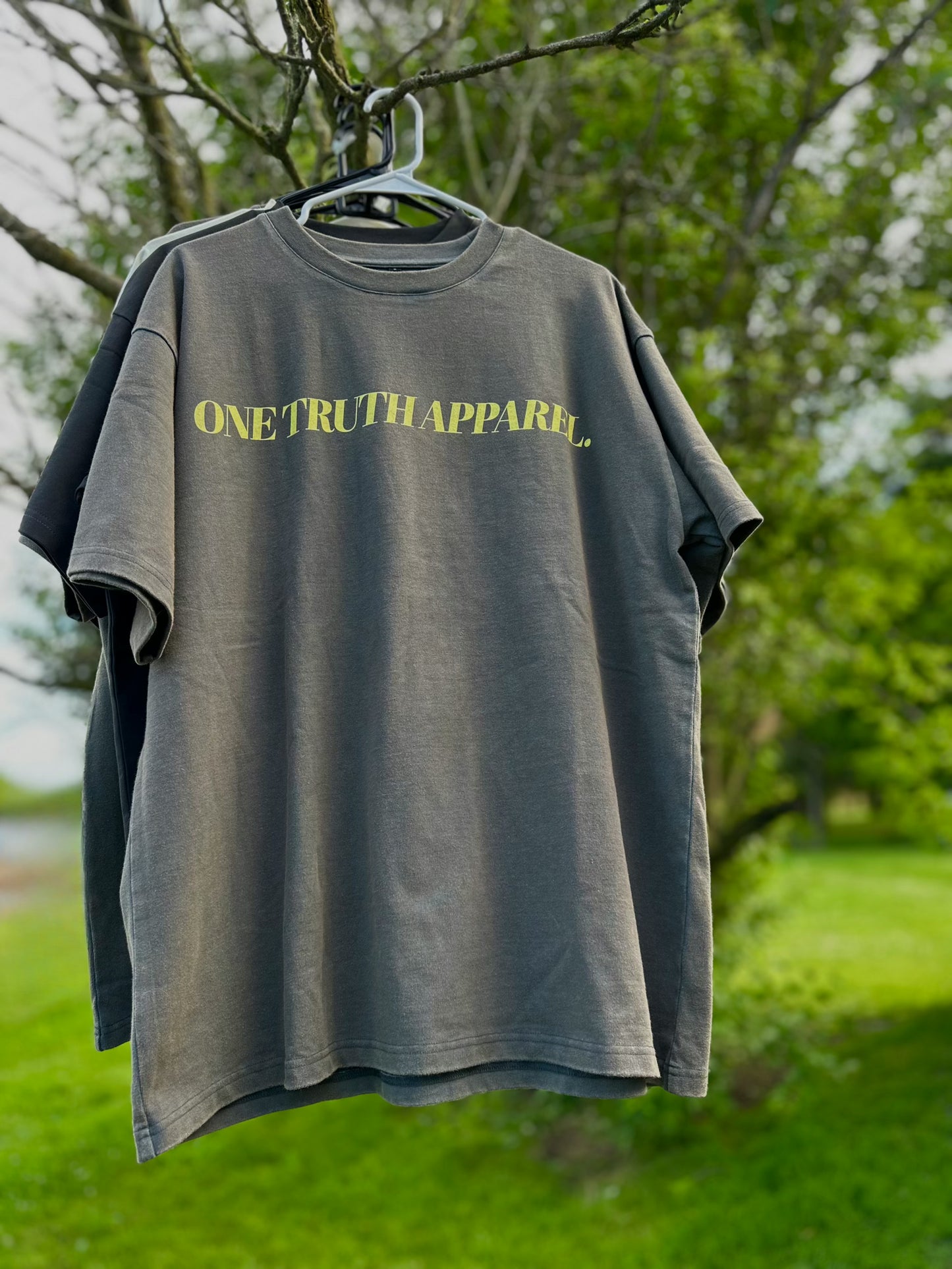 UNISEX Vintage Dark Washed Drop Shoulder Tee – "YOU NEED JESUS … shoot I do too" (Butter Yellow Lettering)
