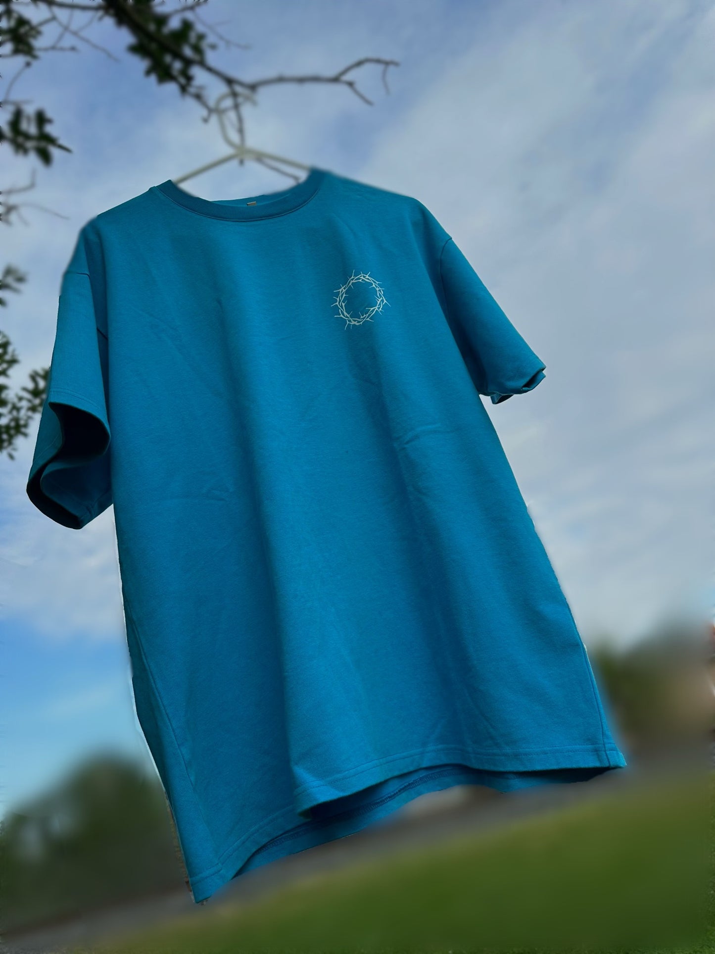 UNISEX Light Blue Drop Shoulder Tee – “Focus My Gaze On Eternal Beauty” (2 Corinthians 4:18)