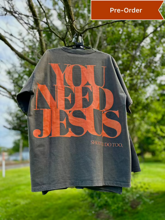 UNISEX YOU NEED JESUS Vintage Drop Shoulder Tee – Neon Orange Lettering