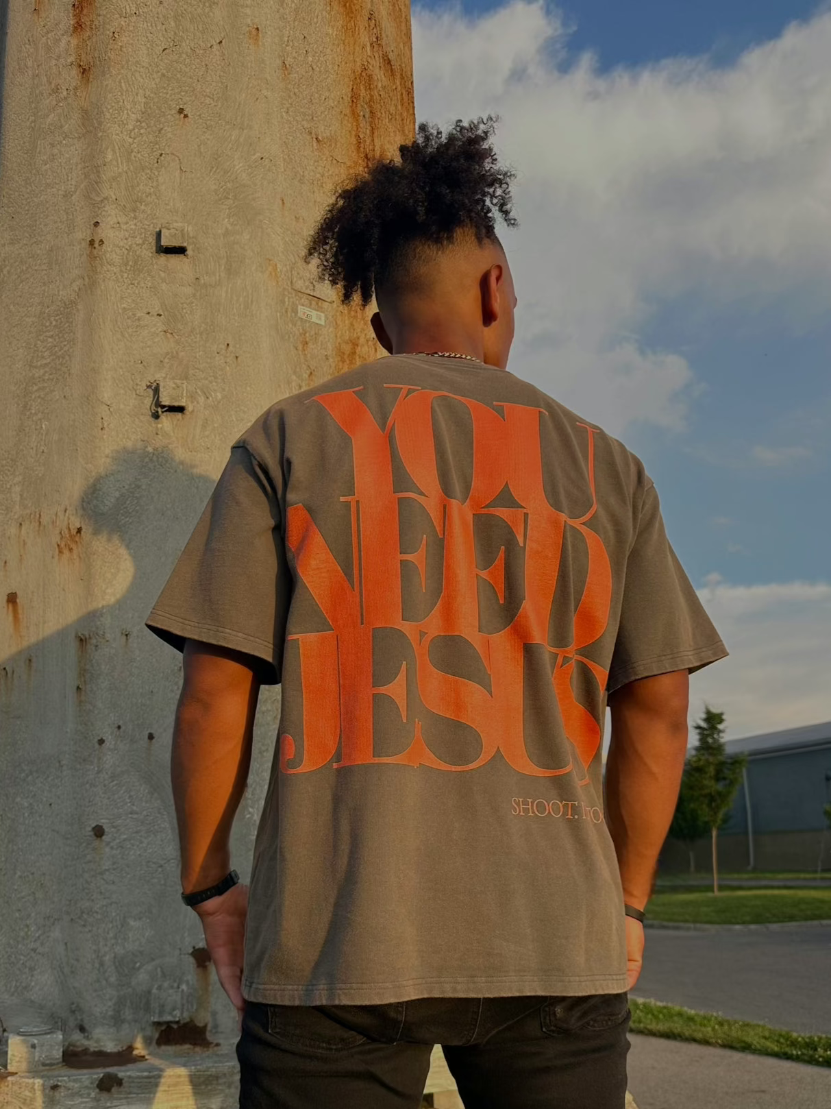 UNISEX YOU NEED JESUS Vintage Drop Shoulder Tee – Neon Orange Lettering