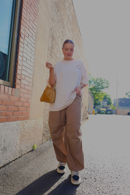 UNISEX Beige Drop Shoulder Tee – “Focus My Gaze On Eternal Beauty”