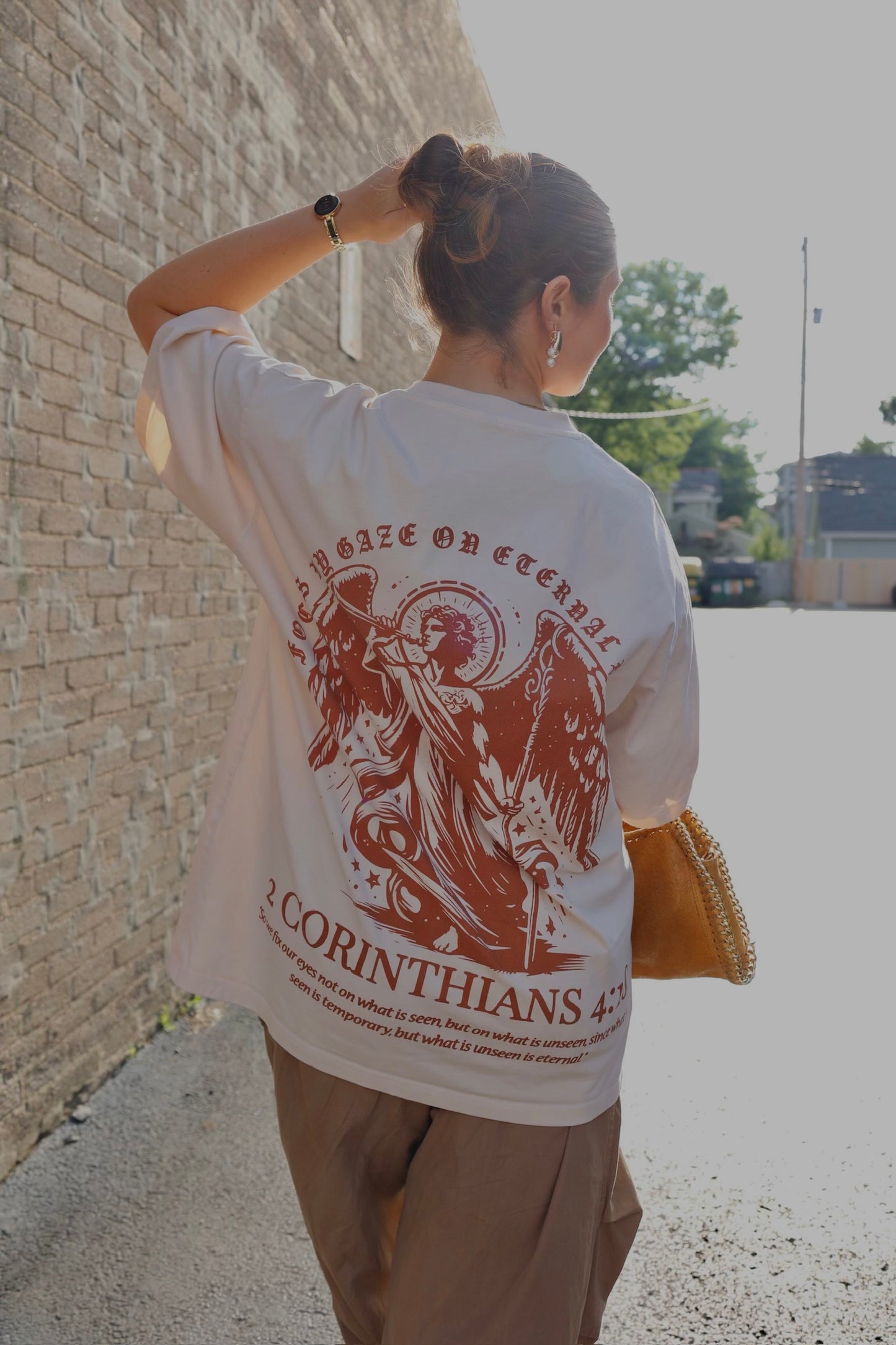 UNISEX Beige Drop Shoulder Tee – “Focus My Gaze On Eternal Beauty”